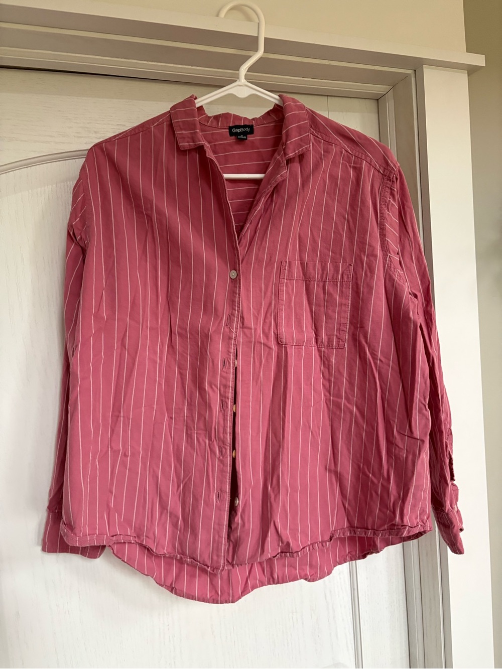 GAP Pink Striped Button-Up Pajama Top